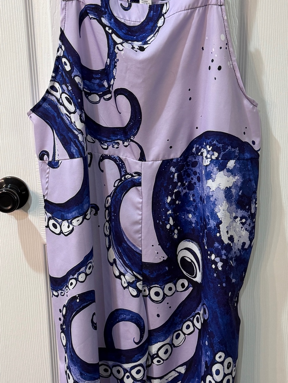Sleeveless Lavender Octopus Print one piece jumpsuit / overalls. Worn 1 x size L